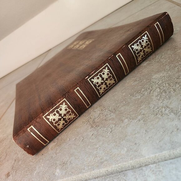 Vintage 60s 70s Photo Album Wood Grain Design Brass Gold Inlay Spiral Binding - Picture 2 of 8